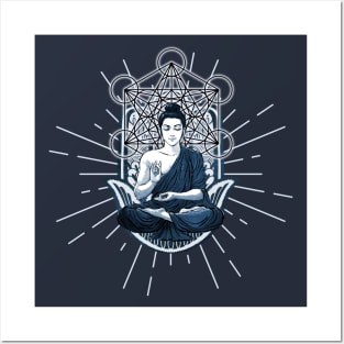 Sacred Mandala Buddha blue Posters and Art